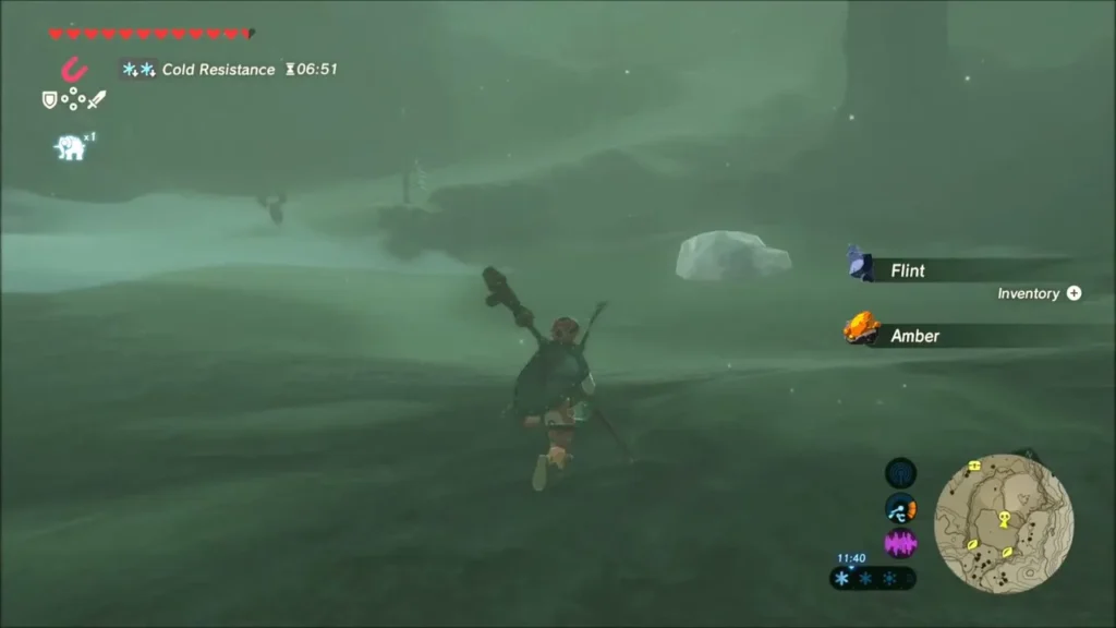 Link approaching a frozen mound in the Hebra snowfield with cold resistance Link approaching a frozen mound in the Hebra snowfield with cold resistance