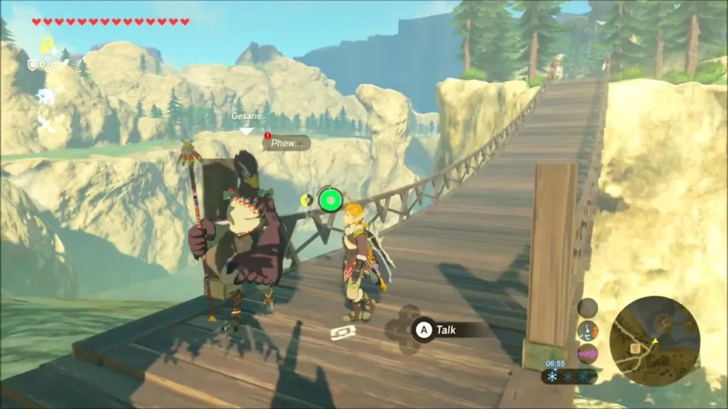 Link meeting Gesane the Rito on the bridge to Rito Stable Link meeting Gesane the Rito on the bridge to Rito Stable