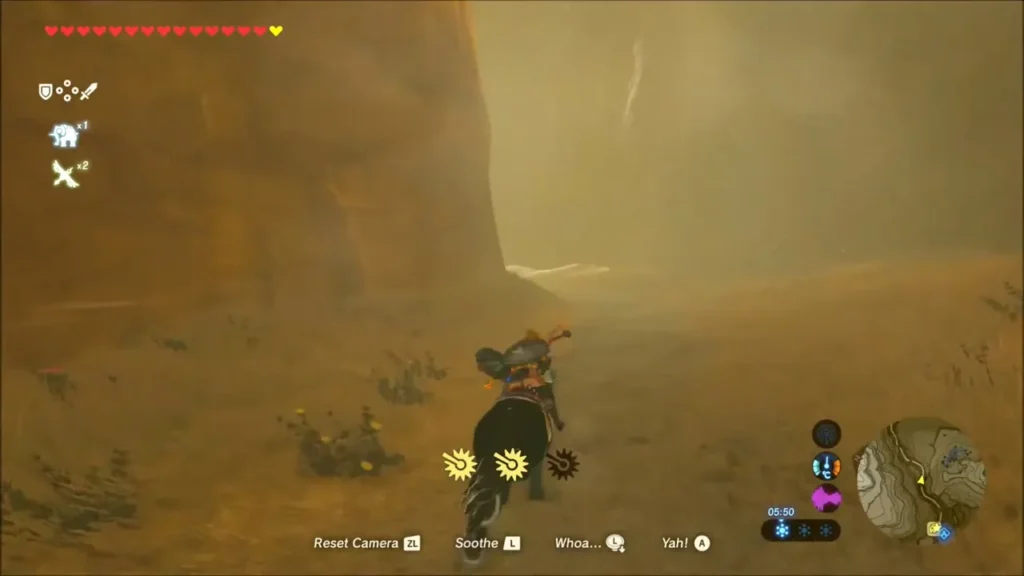 Link riding the horse through the dusty canyon Link riding the horse through the dusty canyon