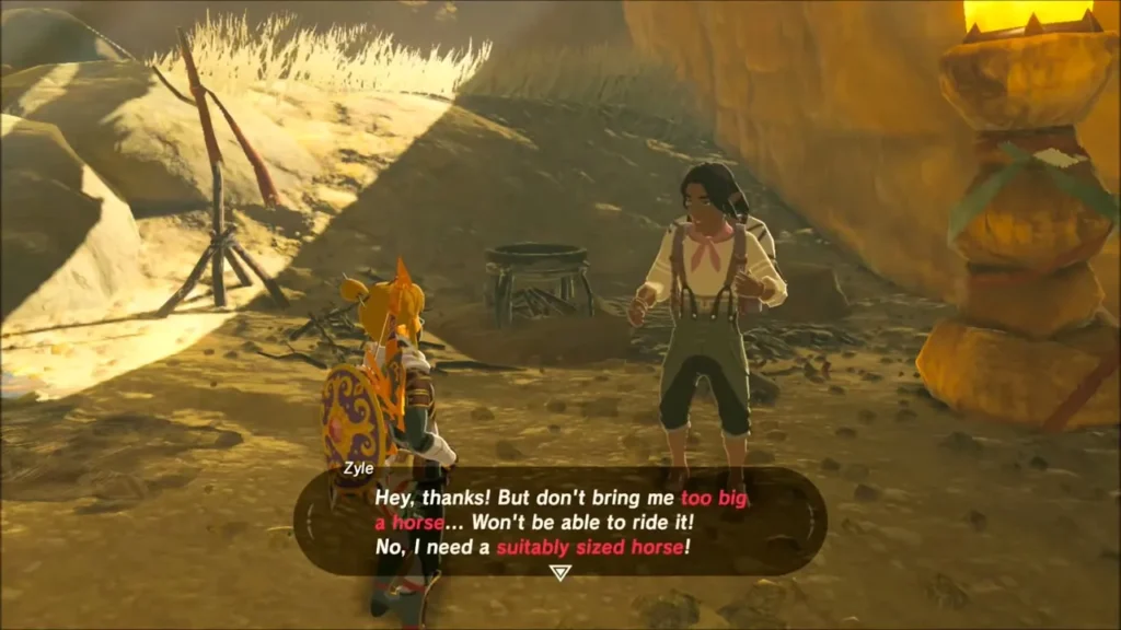 Zyle asking Link for a suitably sized horse Zyle asking Link for a suitably sized horse