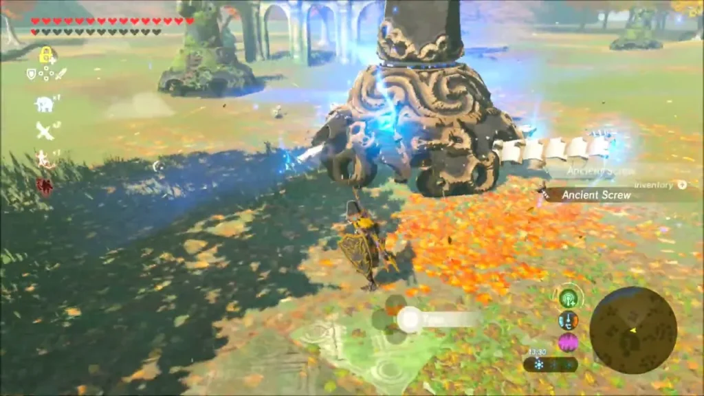 Link beside the downed Guardian collecting an Ancient Screw Link beside the downed Guardian collecting an Ancient Screw