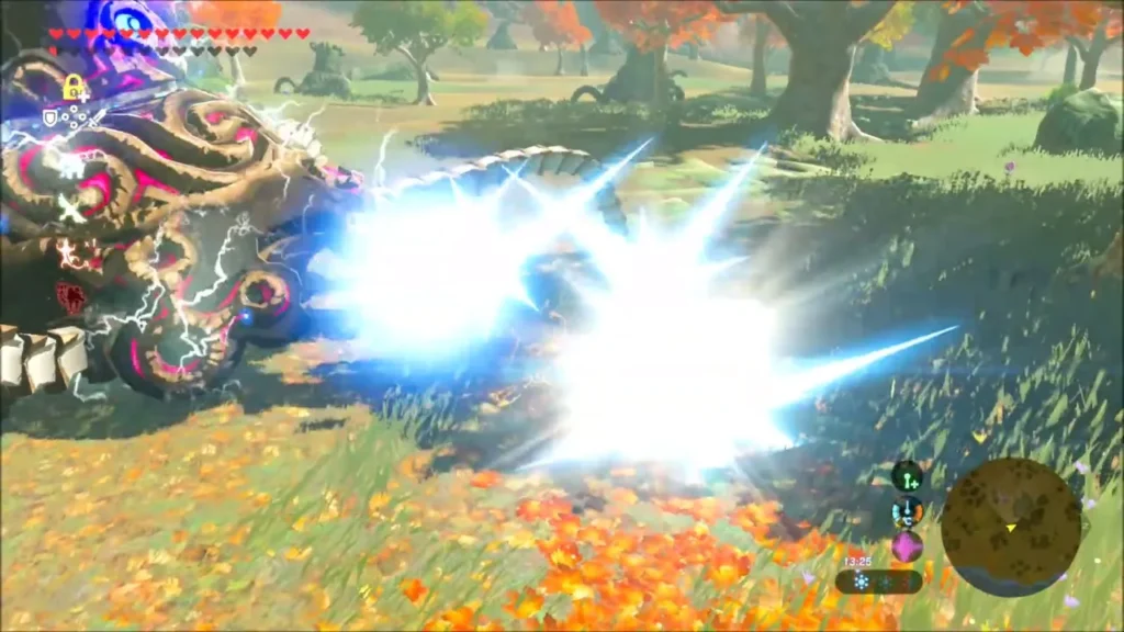 A Guardian's laser bursting across the grass A Guardian's laser bursting across the grass