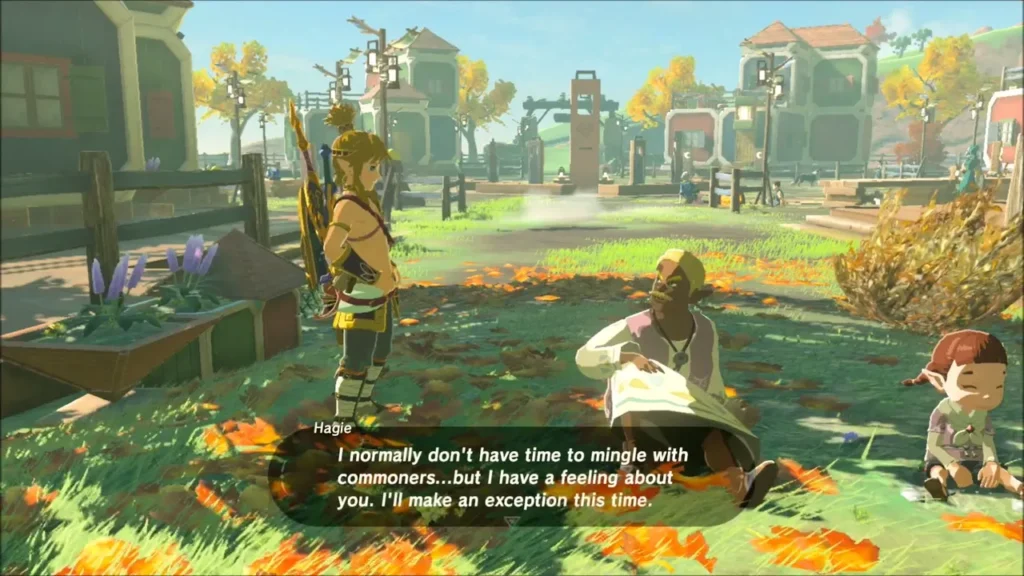 Link talking with Hagie on the grass in the town Link talking with Hagie on the grass in the town