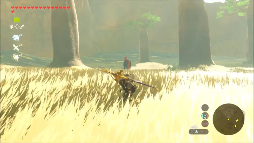 Link creeping through tall grass toward the giant horse Link creeping through tall grass toward the giant horse