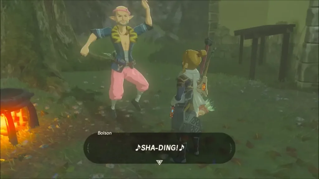 Bolson dancing in pink trousers beside Link Bolson dancing in pink trousers beside Link