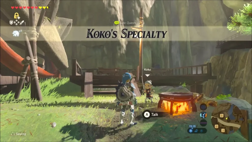 Koko's Specialty quest banner beside Koko and the cooking pot Koko's Specialty quest banner beside Koko and the cooking pot