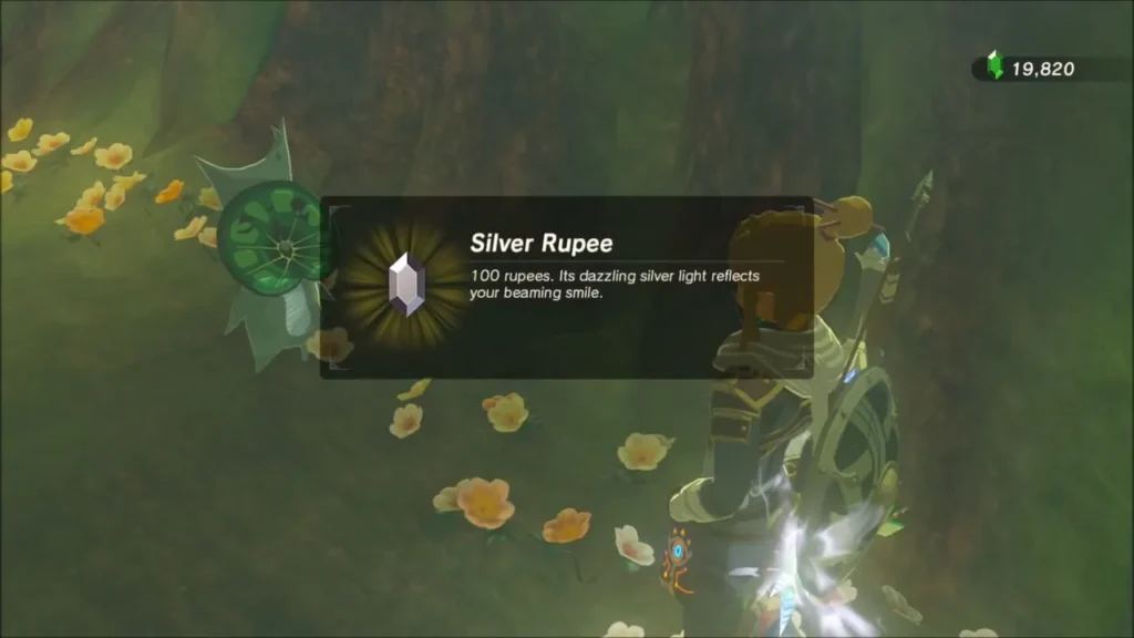 Link receiving a Silver Rupee from Peeks Link receiving a Silver Rupee from Peeks