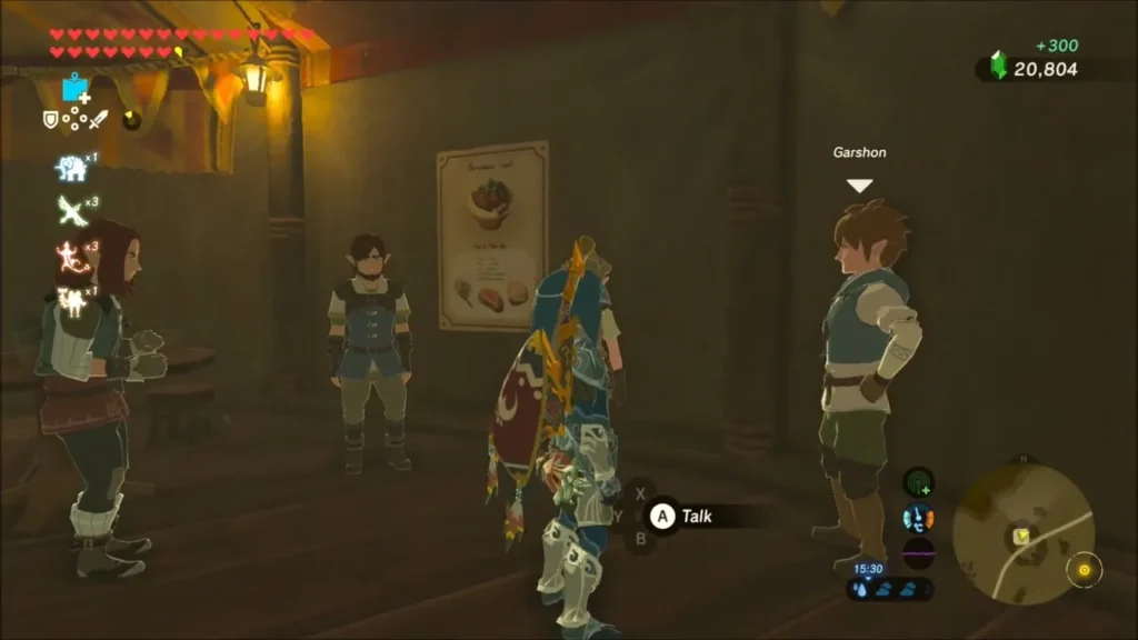 Link receiving 300 rupees from Garshon at Serenne Stable Link receiving 300 rupees from Garshon at Serenne Stable