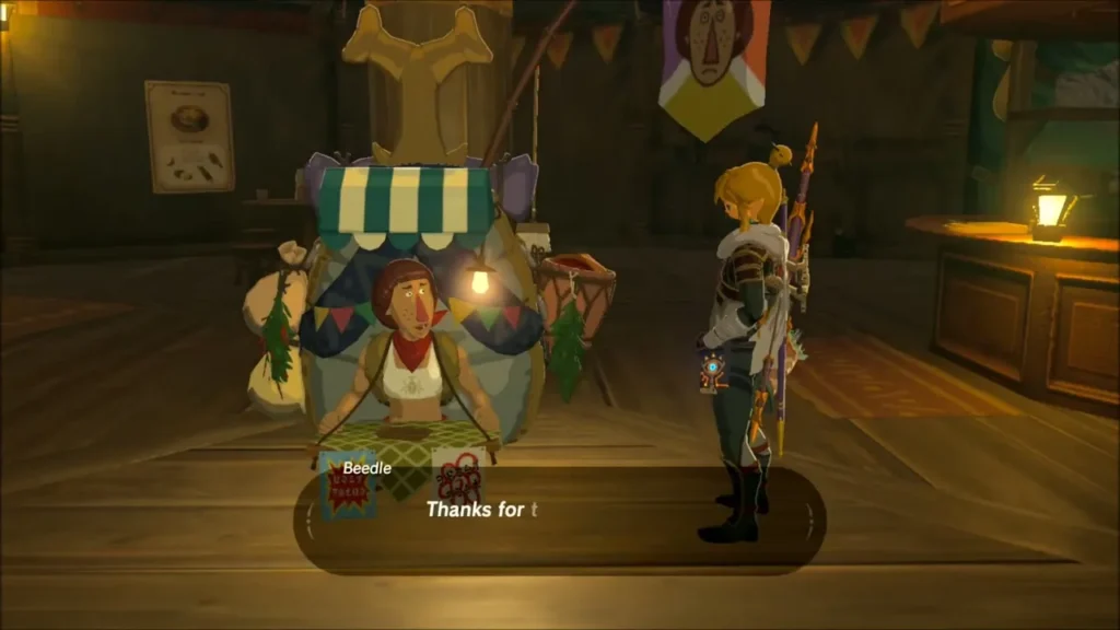 Beedle at his stall in the stable beside Link