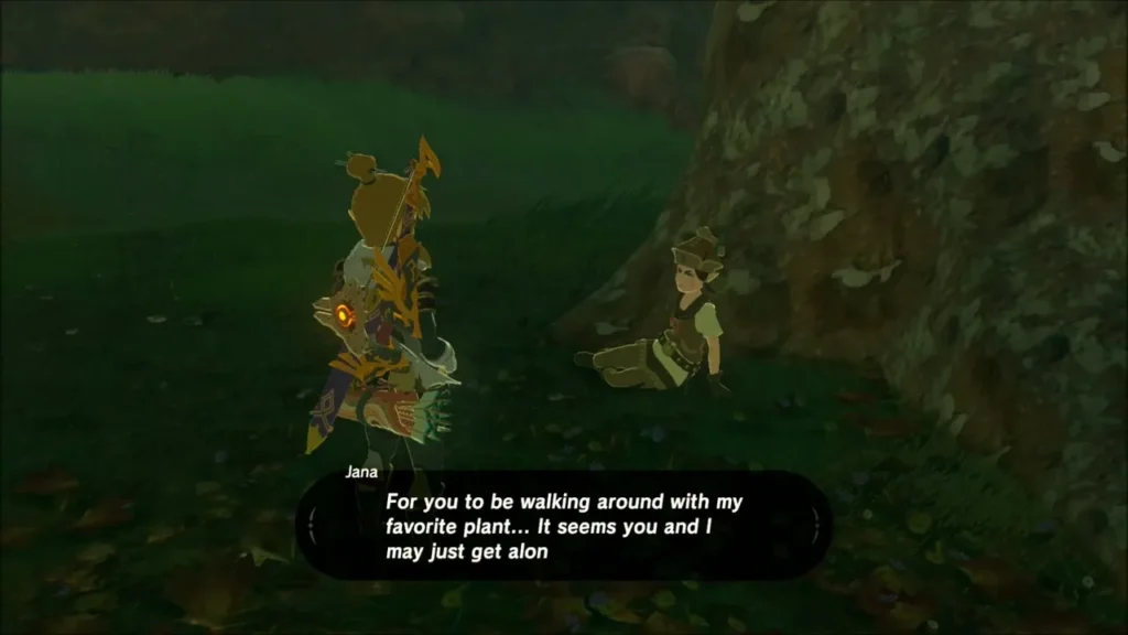 Link talking to Jana beside a tree near South Akkala Stable