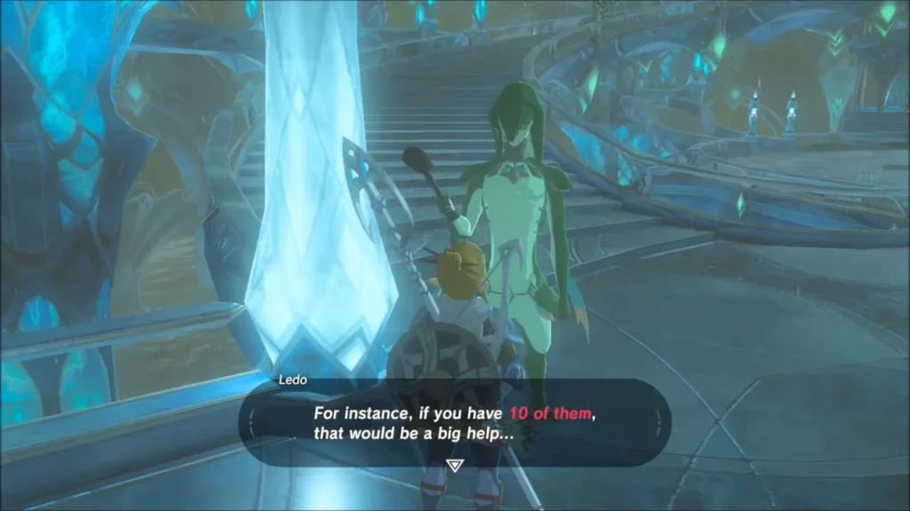 Ledo asking Link for ten luminous stones in Zora's Domain Ledo asking Link for ten luminous stones in Zora's Domain