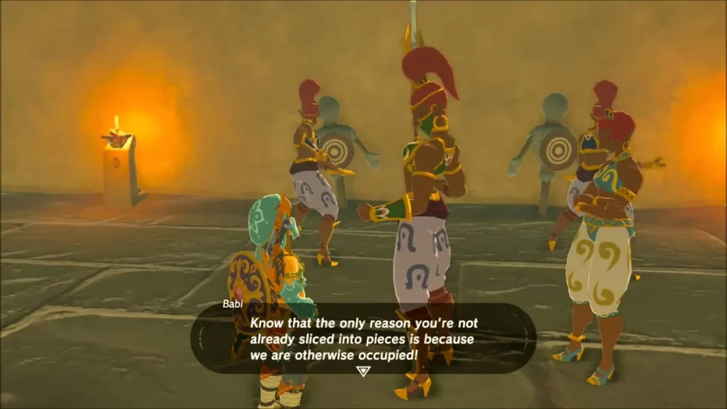 The guard Babi speaking to Link in the Training Ground The guard Babi speaking to Link in the Training Ground
