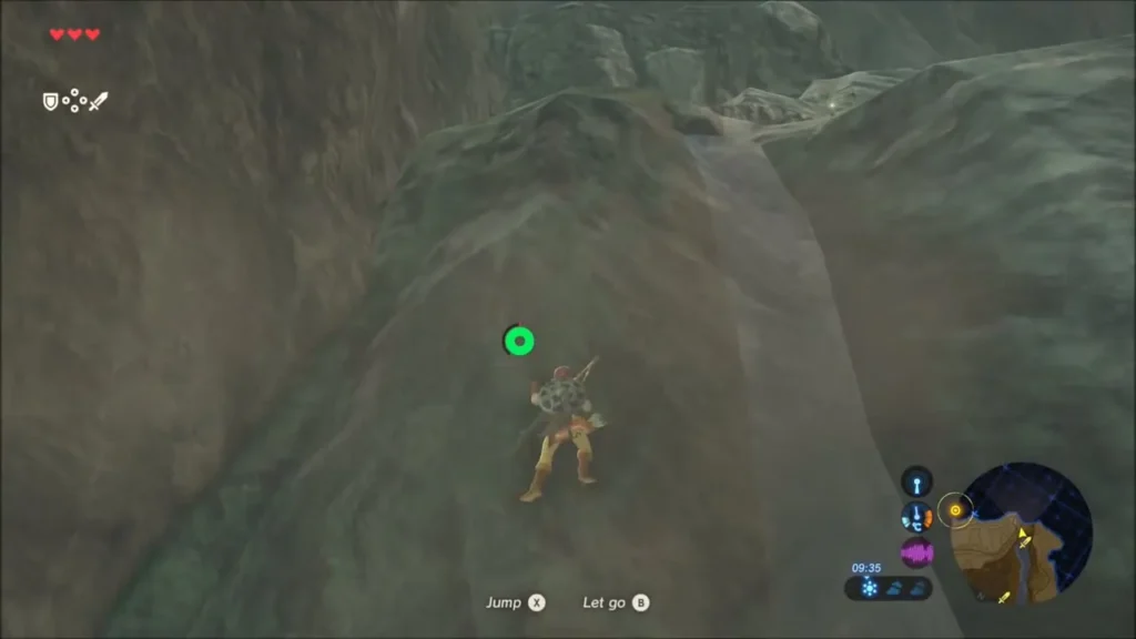 Link climbing a steep rock face toward the cave Link climbing a steep rock face toward the cave