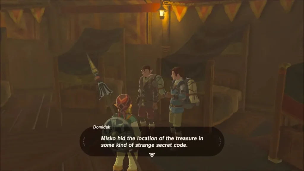 Domidak explaining that Misko hid the treasure location in a code Domidak explaining that Misko hid the treasure location in a code