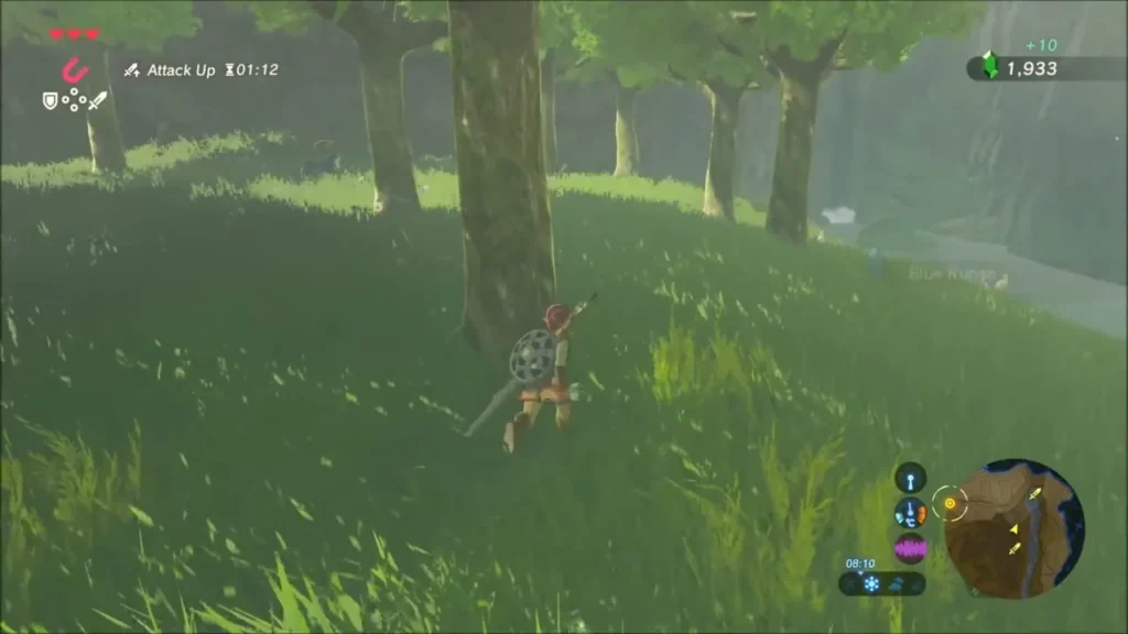 Link running down a wooded slope toward the river Link running down a wooded slope toward the river