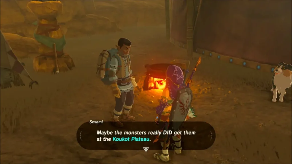 Sesami at the campfire naming Koukot Plateau as where his friends vanished Sesami at the campfire naming Koukot Plateau as where his friends vanished