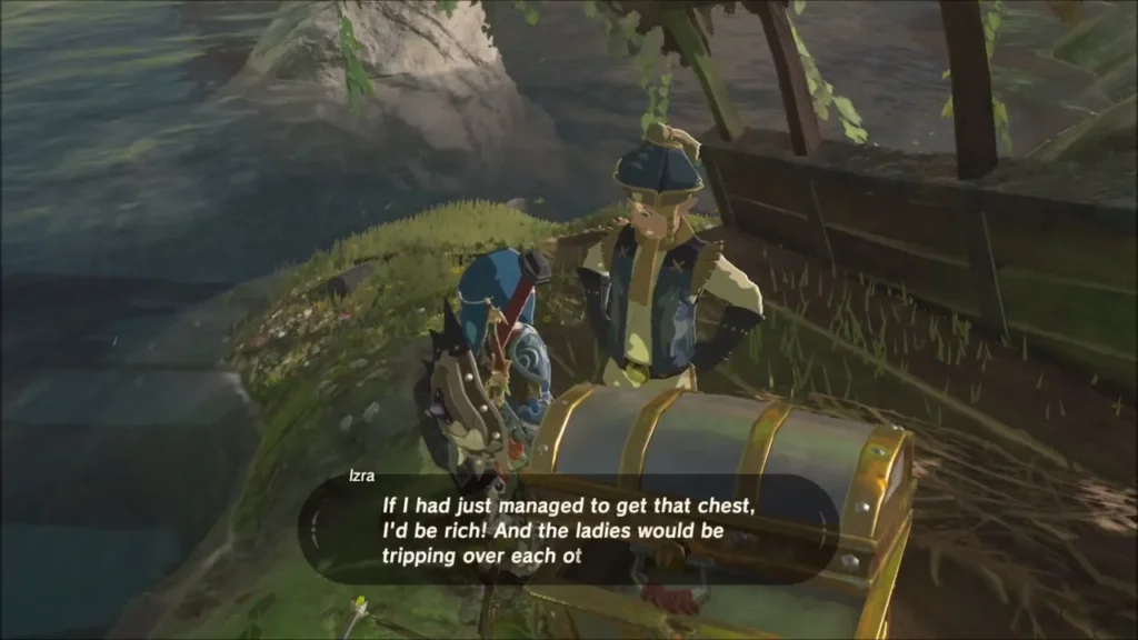 Izra talking with Link beside the chest Izra talking with Link beside the chest