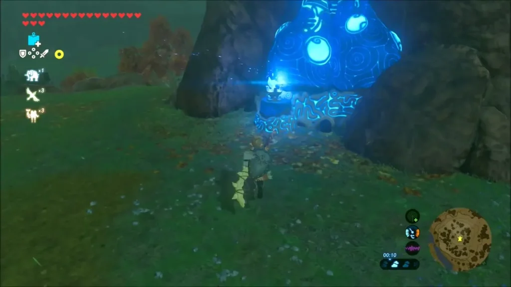 Link approaching the glowing blue Ancient Furnace at Tumlea Heights Link approaching the glowing blue Ancient Furnace at Tumlea Heights