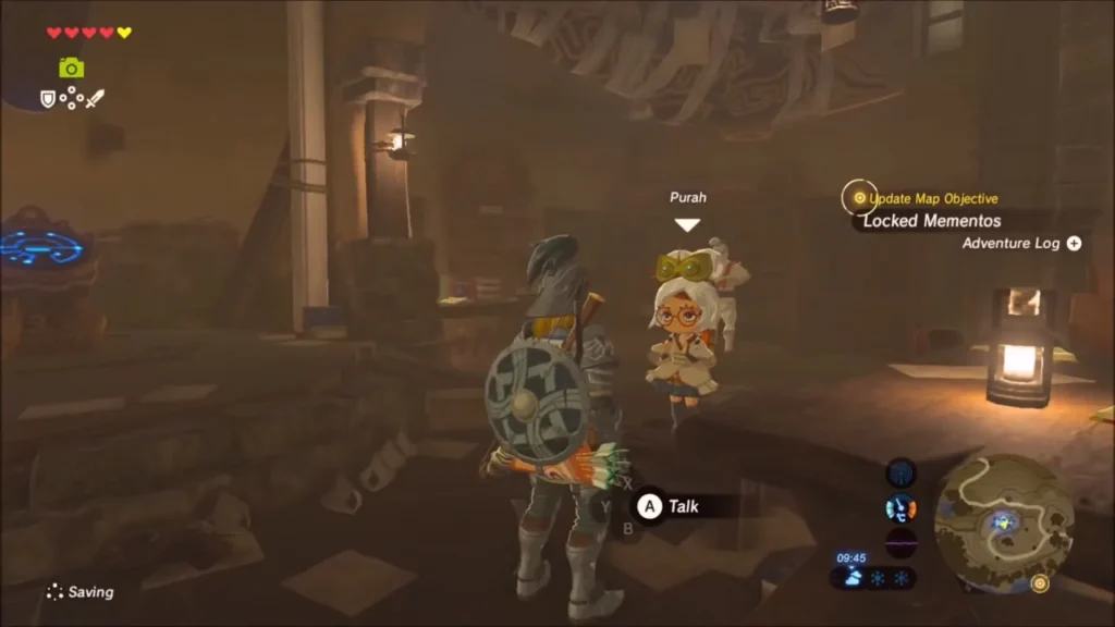 Link talking with Purah as the Locked Mementos quest updates Link talking with Purah as the Locked Mementos quest updates