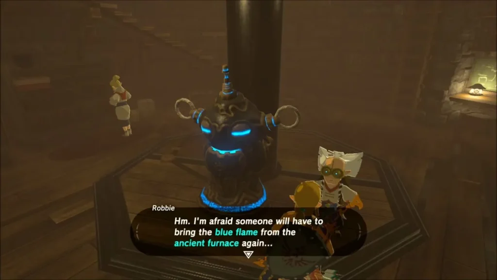 Robbie explaining someone must bring blue flame from the ancient furnace Robbie explaining someone must bring blue flame from the ancient furnace