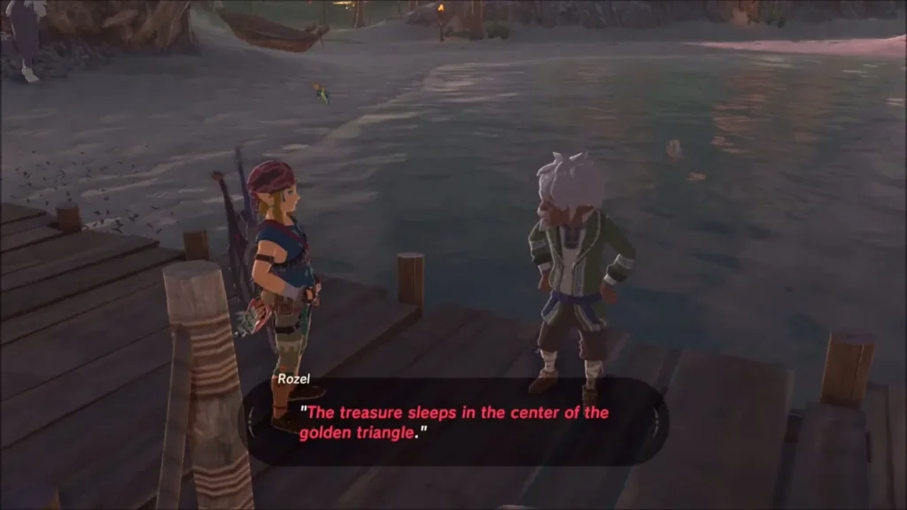 Rozel telling Link the treasure sleeps in the center of the golden triangle Rozel telling Link the treasure sleeps in the center of the golden triangle