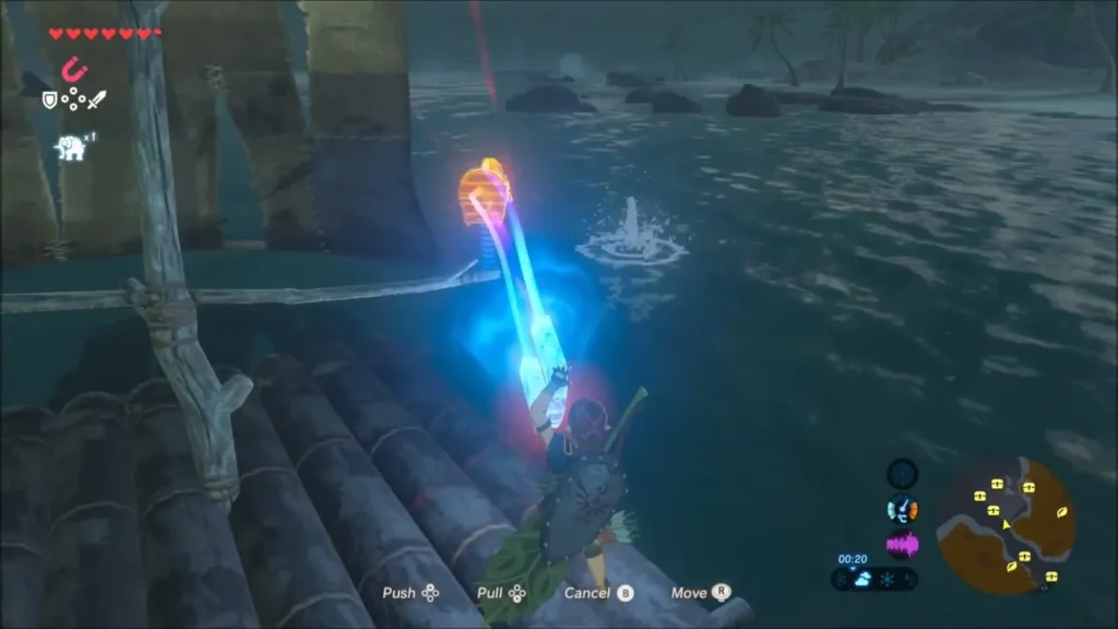A chest rising from the sea on a blue Magnesis beam A chest rising from the sea on a blue Magnesis beam
