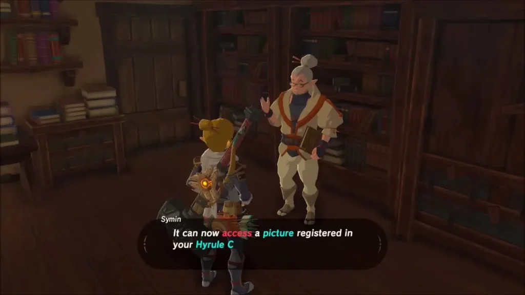 Symin explaining what the upgraded Sheikah Sensor can do Symin explaining what the upgraded Sheikah Sensor can do