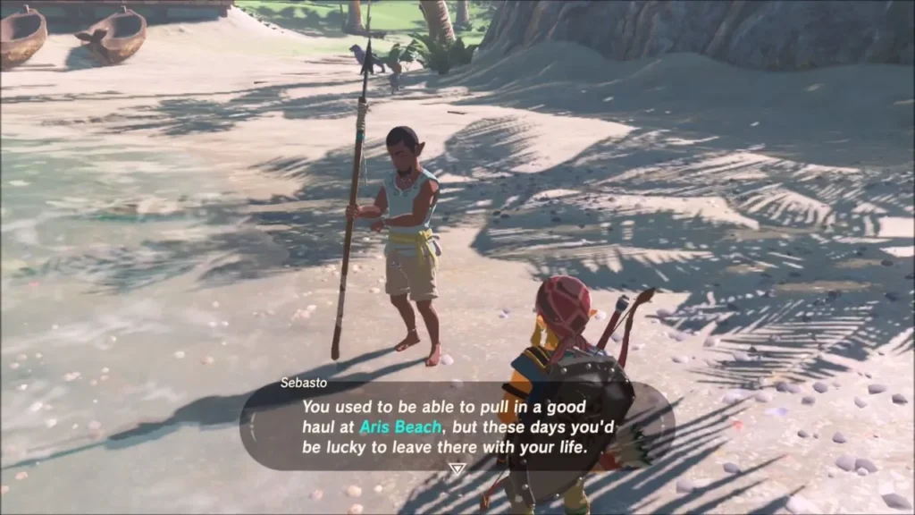 Sebasto explaining that Aris Beach has become too dangerous to fish