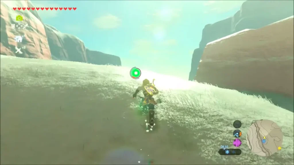 Link climbing a snowy slope in the Gerudo Highlands Link climbing a snowy slope in the Gerudo Highlands