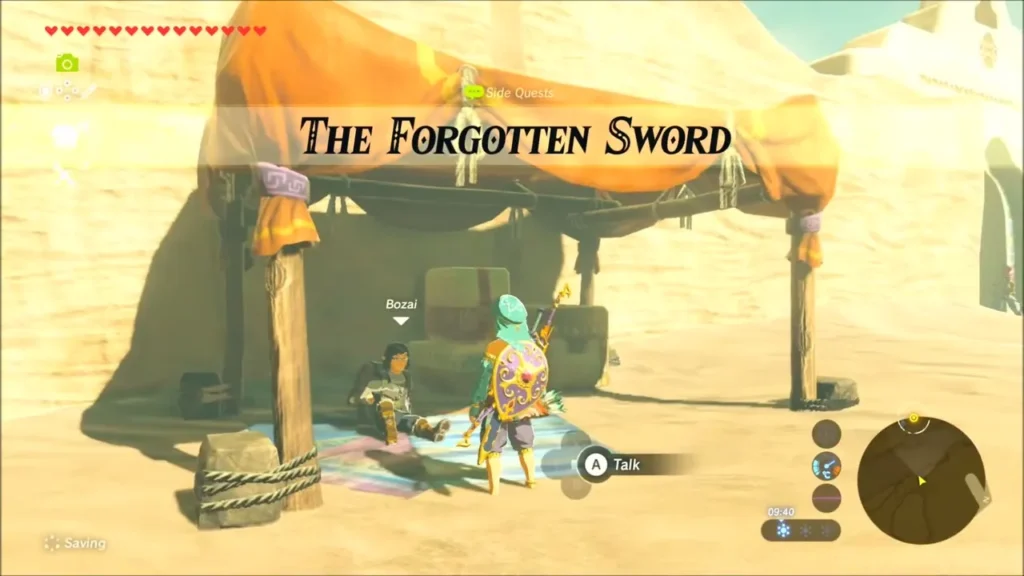 The Forgotten Sword quest banner beside Bozai under the orange canopy The Forgotten Sword quest banner beside Bozai under the orange canopy