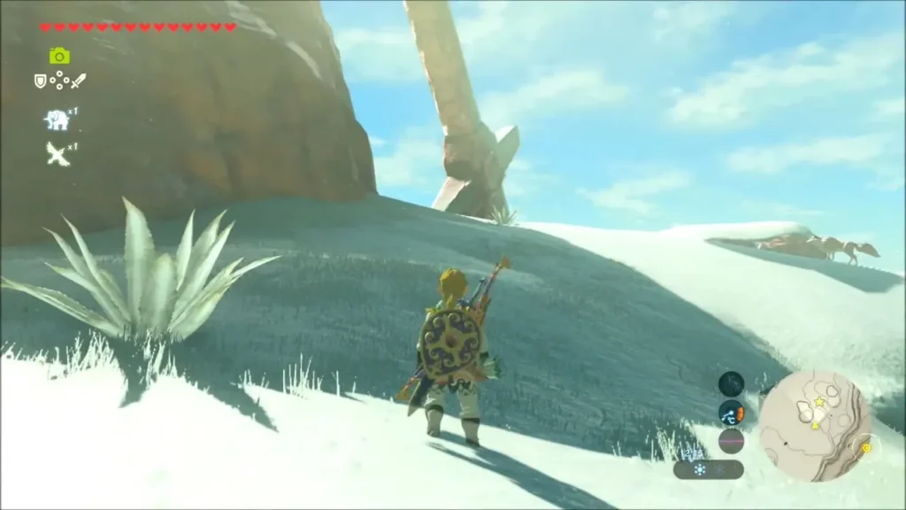 The huge Forgotten Sword standing in the snow with a Lynel in the distance The huge Forgotten Sword standing in the snow with a Lynel in the distance
