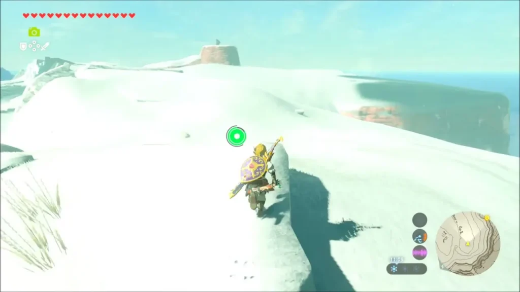 Link on a snowy ridge high on Gerudo Summit Link on a snowy ridge high on Gerudo Summit