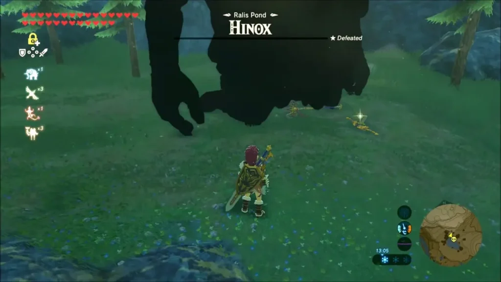 Hinox defeated at Ralis Pond, its silhouette fading