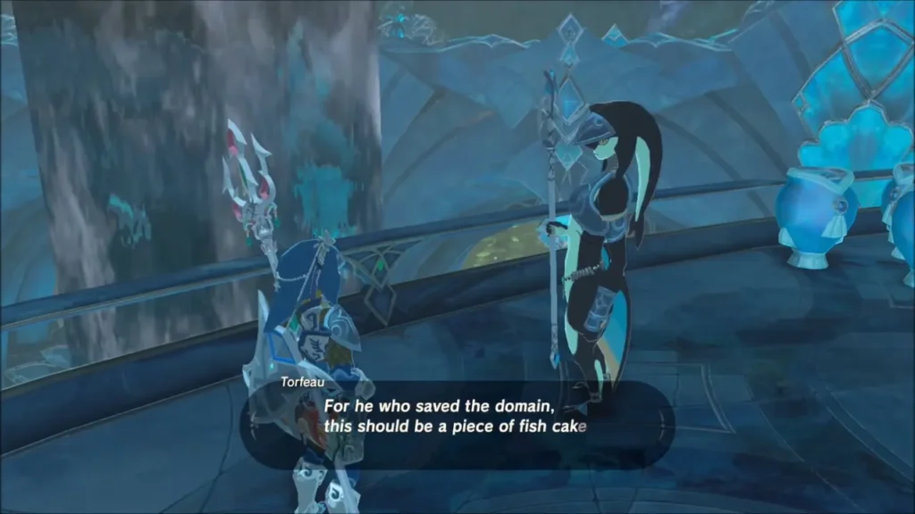 Torfeau thanking Link and offering a reward in Zora's Domain