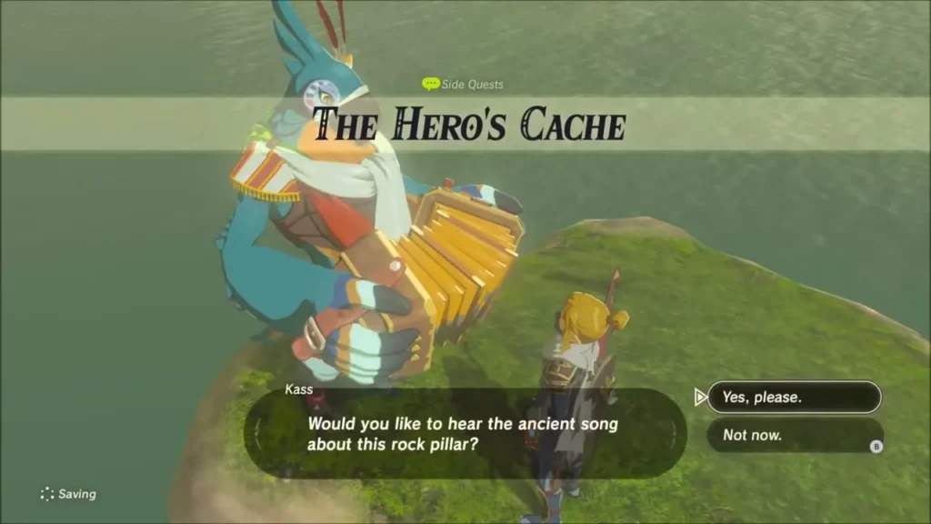 The Hero's Cache quest title with the Yes, please answer to Kass The Hero's Cache quest title with the Yes, please answer to Kass
