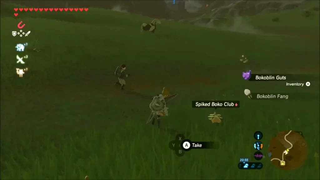 Bokoblin drops lying in the grass after a fight Bokoblin drops lying in the grass after a fight