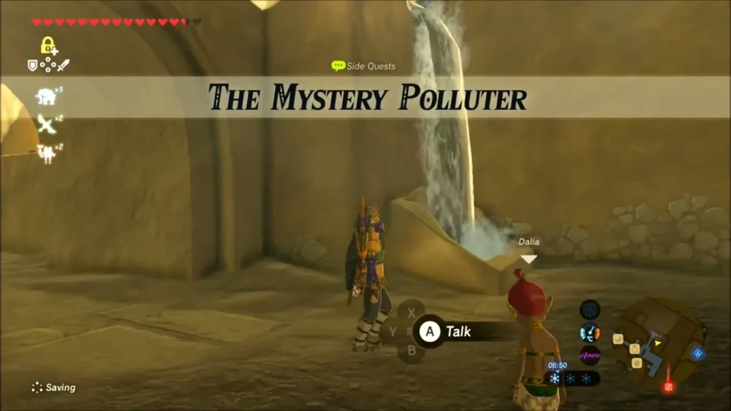 Quest title banner as Link meets Dalia beside the waterfall Quest title banner as Link meets Dalia beside the waterfall