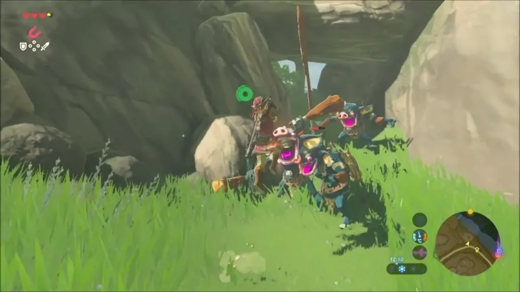 Link fighting Bokoblins among the standing stones Link fighting Bokoblins among the standing stones