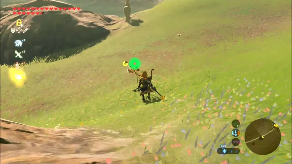 Link crossing grassland toward a pale horse standing on a hilltop Link crossing grassland toward a pale horse standing on a hilltop