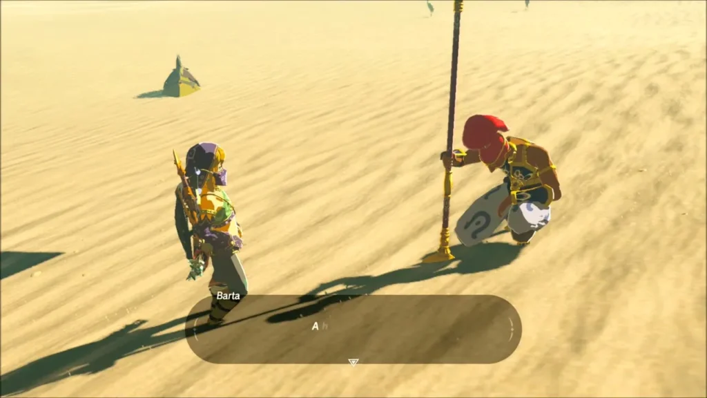 Barta crouched in the sand leaning on her spear Barta crouched in the sand leaning on her spear