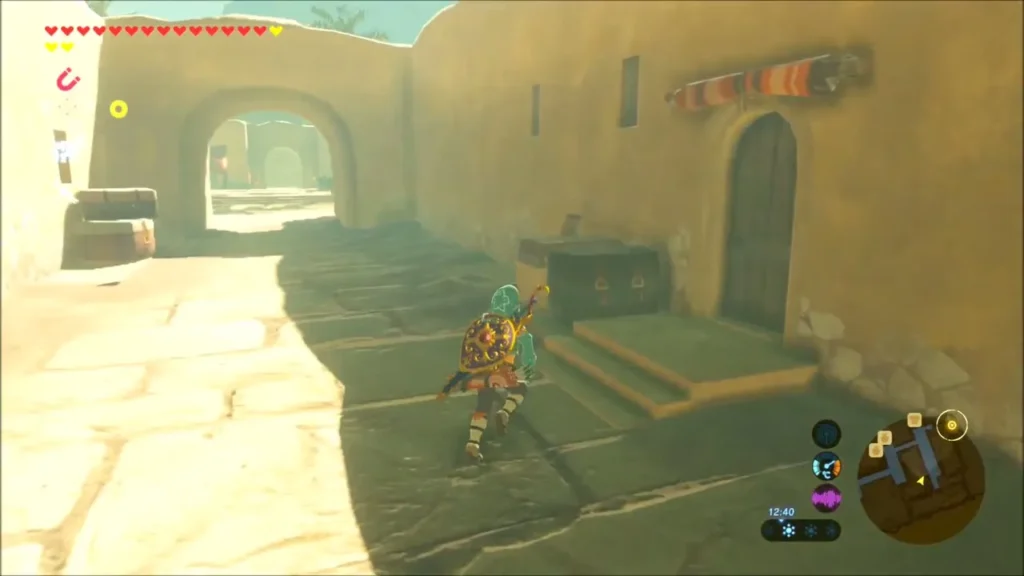 Link walking up to the unmarked door in Gerudo Town Link walking up to the unmarked door in Gerudo Town