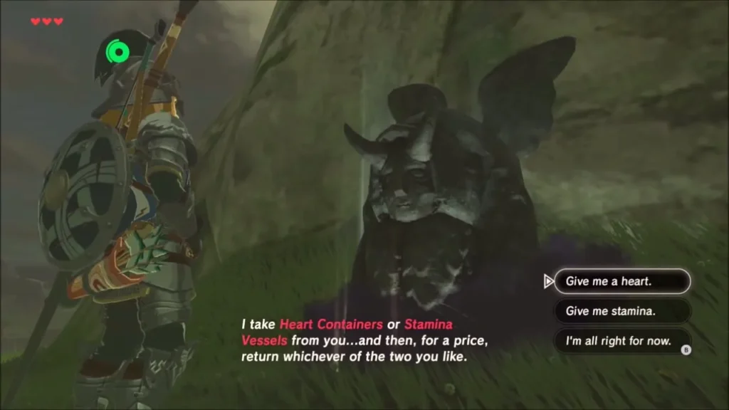 The statue offering to take a Heart Container or Stamina Vessel The statue offering to take a Heart Container or Stamina Vessel