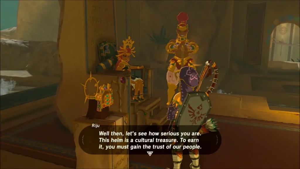 Riju telling Link to gain the trust of the Gerudo people before taking the helm Riju telling Link to gain the trust of the Gerudo people before taking the helm