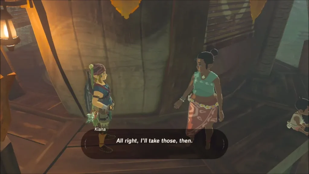Kiana agreeing to take the goat butter and snails from Link