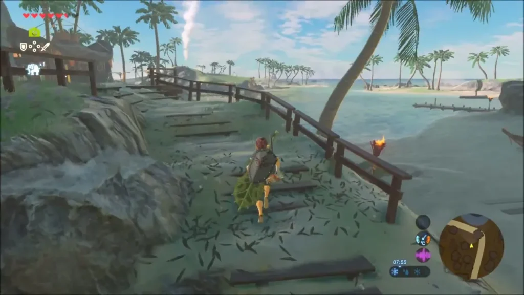 Link following the wooden fence along the Lurelin coast