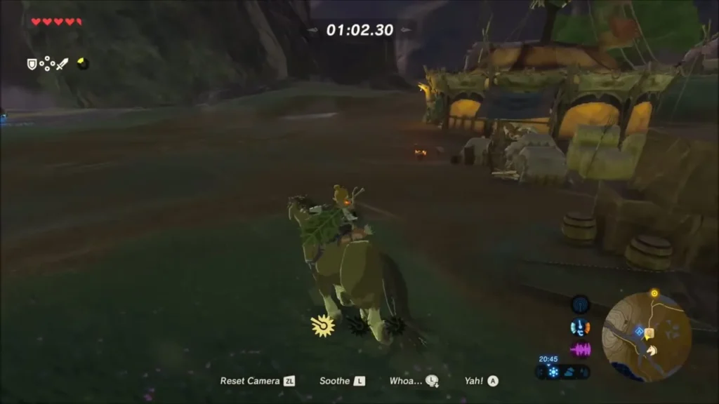 Link riding the tamed horse back toward the stable with about a minute left Link riding the tamed horse back toward the stable with about a minute left