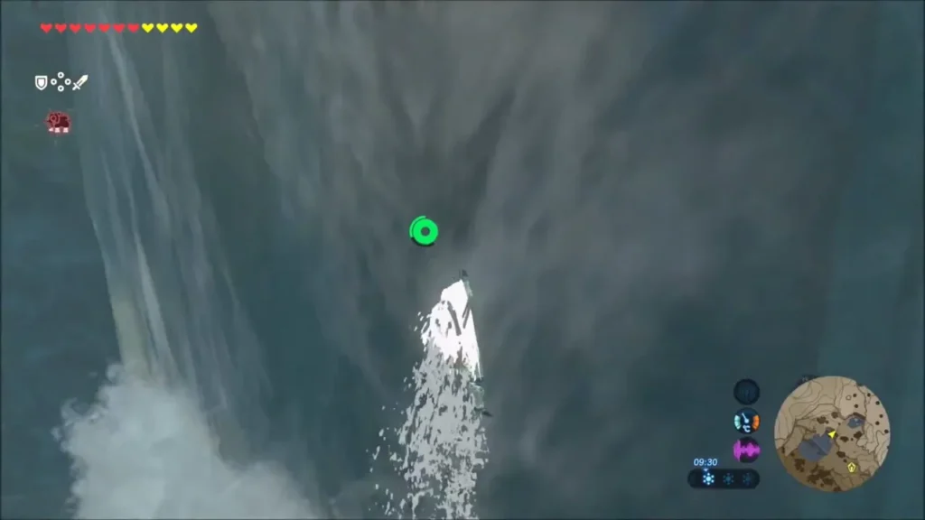 Link climbing a Zora waterfall up the cliff Link climbing a Zora waterfall up the cliff
