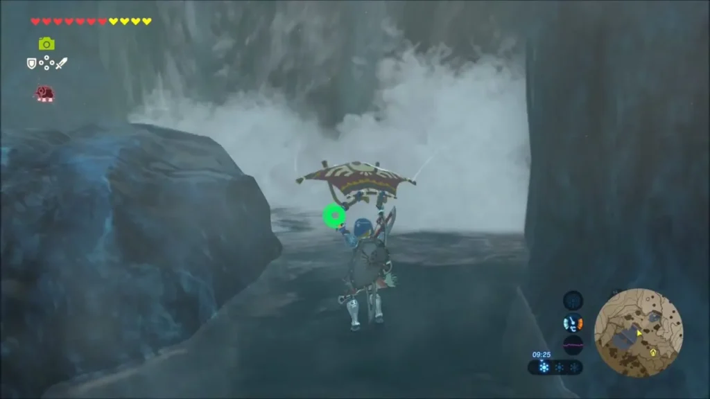 Link gliding in front of a roaring waterfall Link gliding in front of a roaring waterfall