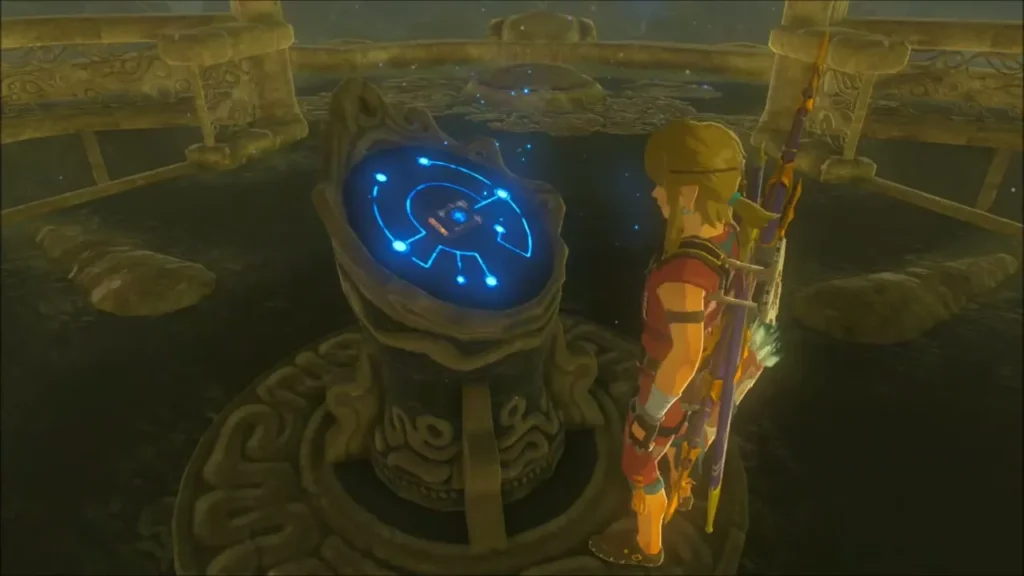 The tower podium glowing blue while downloading the Akkala map The tower podium glowing blue while downloading the Akkala map
