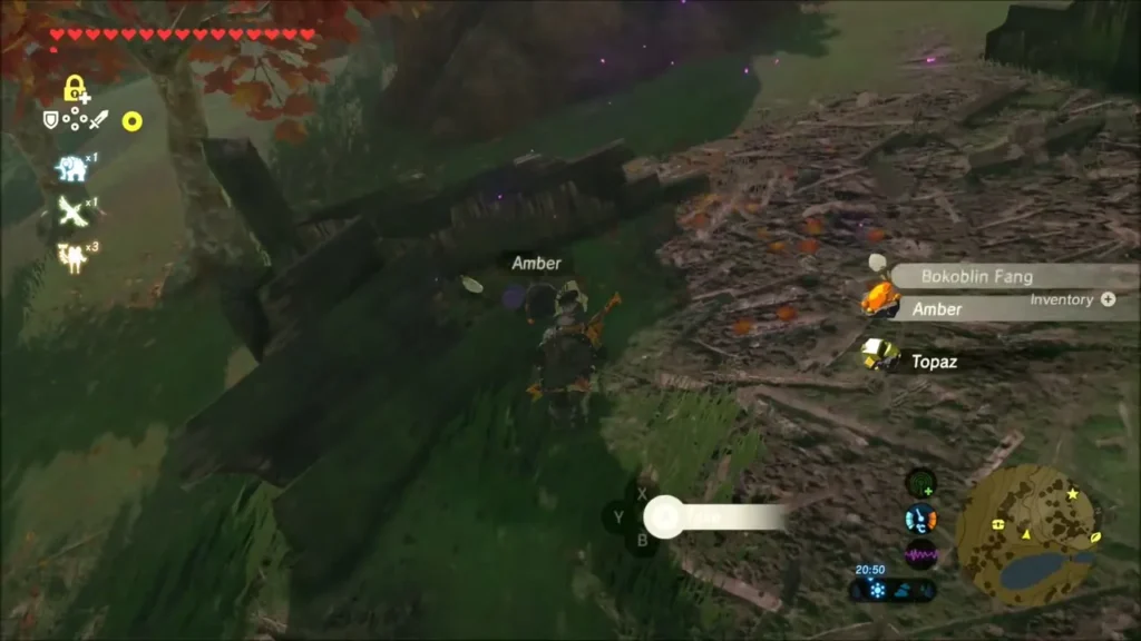 Bokoblin Fang, Amber and Topaz dropped at a monster camp Bokoblin Fang, Amber and Topaz dropped at a monster camp